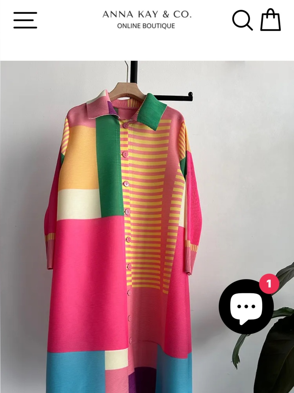 Colorblock Pink Button-Front Midi Dress